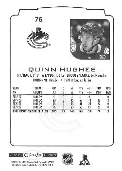 2022-23 O-Pee-Chee #76 Quinn Hughes Back