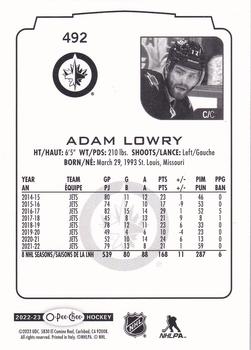 2022-23 O-Pee-Chee #492 Adam Lowry Back
