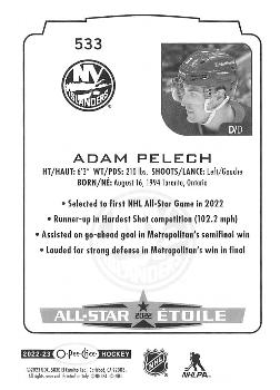2022-23 O-Pee-Chee #533 Adam Pelech Back