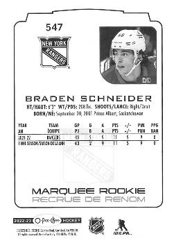 2022-23 O-Pee-Chee #547 Braden Schneider Back