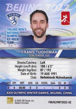 2022 BY Cards Beijing Olympics (Unlicensed) #FIN/OLYMP/2022-02 Frans Tuohimaa Back