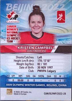 2022 BY Cards Beijing Olympics (Unlicensed) #CAN/OLYMP/2022-28 Kristen Campbell Back
