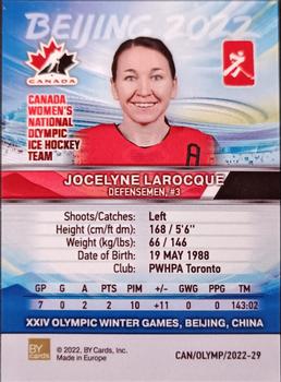 2022 BY Cards Beijing Olympics (Unlicensed) #CAN/OLYMP/2022-29 Jocelyne Larocque Back