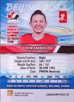 2022 BY Cards Beijing Olympics (Unlicensed) #CAN/OLYMP/2022-33 Erin Ambrose Back
