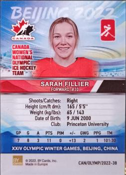 2022 BY Cards Beijing Olympics (Unlicensed) #CAN/OLYMP/2022-38 Sarah Fillier Back