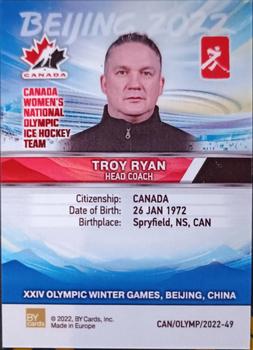 2022 BY Cards Beijing Olympics (Unlicensed) #CAN/OLYMP/2022-49 Troy Ryan Back