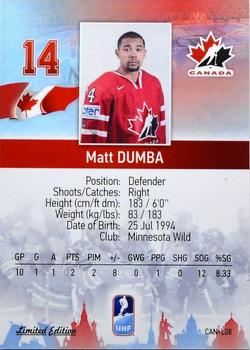 2016 BY Cards IIHF World Championship (Unlicensed) - Gold Medal Winner #CAN-L08 Matt Dumba Back