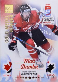 2016 BY Cards IIHF World Championship (Unlicensed) - Gold Medal Winner #CAN-L08 Matt Dumba Front