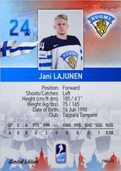 2016 BY Cards IIHF World Championship (Unlicensed) - Silver Medal Winner #FIN-L13 Jani Lajunen Back
