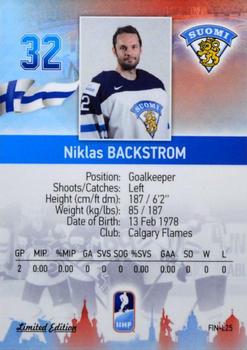2016 BY Cards IIHF World Championship (Unlicensed) - Silver Medal Winner #FIN-L25 Niklas Backstrom Back