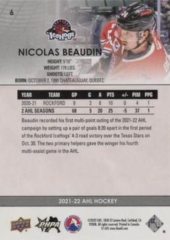 2021-22 Upper Deck AHL - Blue #6 Nicolas Beaudin Back