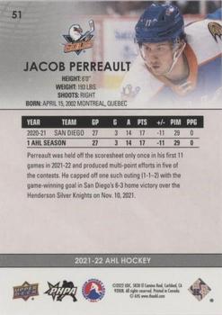 2021-22 Upper Deck AHL - Blue #51 Jacob Perreault Back