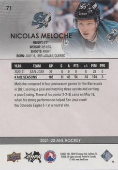 2021-22 Upper Deck AHL - Blue #71 Nicolas Meloche Back