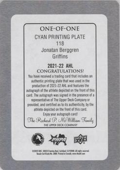 2021-22 Upper Deck AHL - Printing Plates Cyan #118 Jonatan Berggren Back