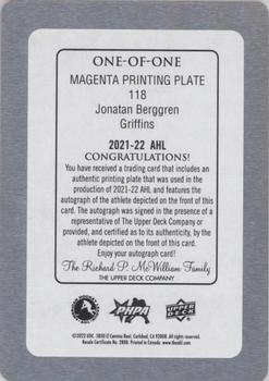 2021-22 Upper Deck AHL - Printing Plates Magenta #118 Jonatan Berggren Back