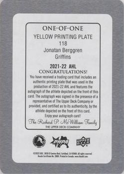 2021-22 Upper Deck AHL - Printing Plates Yellow #118 Jonatan Berggren Back