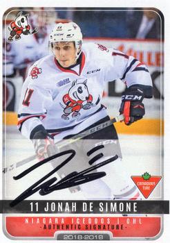 2018-19 Extreme Niagara IceDogs (OHL) Autographs #7 Jonah De Simone Front