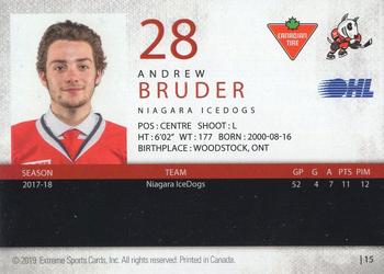 2018-19 Extreme Niagara IceDogs (OHL) Autographs #15 Andrew Bruder Back