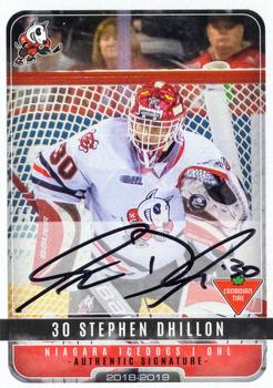 2018-19 Extreme Niagara IceDogs (OHL) Autographs #16 Stephen Dhillon Front