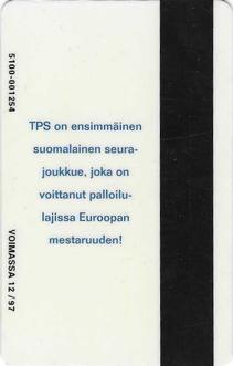 1994 Seesam Turun Palloseura Phonecards #D103 Euroopan Mestari Back