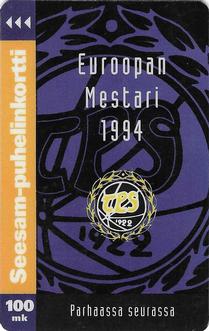 1994 Seesam Turun Palloseura Phonecards #D103 Euroopan Mestari Front