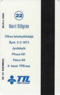 1994 Seesam Turun Palloseura Phonecards #D110 Harri Sillgren Back