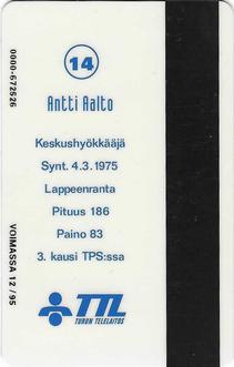 1994 Seesam Turun Palloseura Phonecards #D112 Antti Aalto Back