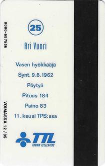 1994 Seesam Turun Palloseura Phonecards #D113 Ari Vuori Back
