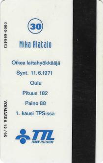 1994 Seesam Turun Palloseura Phonecards #D126 Mika Alatalo Back