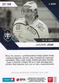 2021-22 SportZoo Live Tipsport ELH #L-005 Jaromir Jagr Back