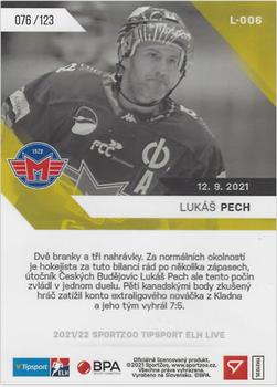 2021-22 SportZoo Live Tipsport ELH #L-006 Lukas Pech Back