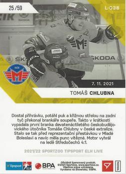 2021-22 SportZoo Live Tipsport ELH #L-038 Tomas Chlubna Back