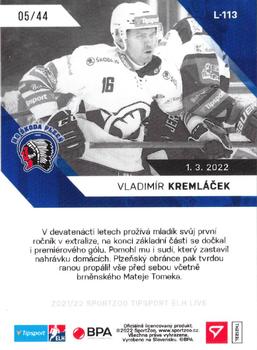 2021-22 SportZoo Live Tipsport ELH #L-113 Vladimir Kremlacek Back