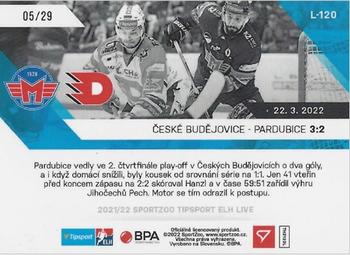 2021-22 SportZoo Live Tipsport ELH #L-120 HC Motor Ceske Budejovice - HC Dynamo Pardubice 3:2 Back