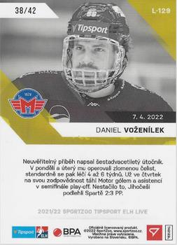 2021-22 SportZoo Live Tipsport ELH #L-129 Daniel Vozenilek Back