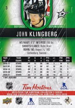 2022-23 Upper Deck Tim Hortons #3 John Klingberg Back