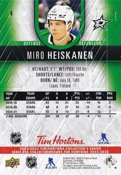 2022-23 Upper Deck Tim Hortons #4 Miro Heiskanen Back