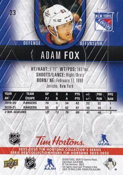 2022-23 Upper Deck Tim Hortons #23 Adam Fox Back
