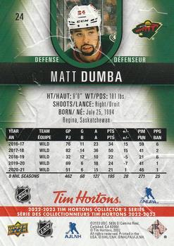 2022-23 Upper Deck Tim Hortons #24 Matt Dumba Back