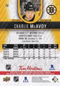 2022-23 Upper Deck Tim Hortons #26 Charlie McAvoy Back