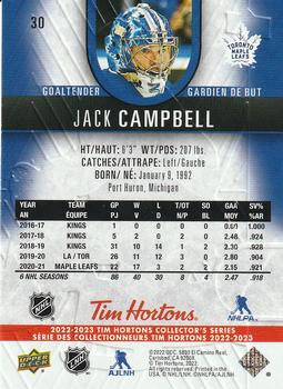 2022-23 Upper Deck Tim Hortons #30 Jack Campbell Back