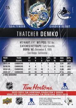 2022-23 Upper Deck Tim Hortons #35 Thatcher Demko Back