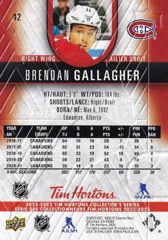 2022-23 Upper Deck Tim Hortons #42 Brendan Gallagher Back