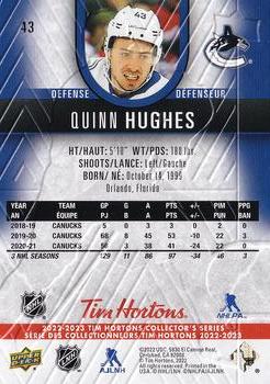 2022-23 Upper Deck Tim Hortons #43 Quinn Hughes Back