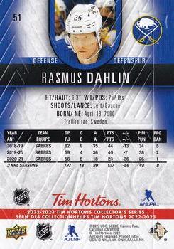 2022-23 Upper Deck Tim Hortons #51 Rasmus Dahlin Back