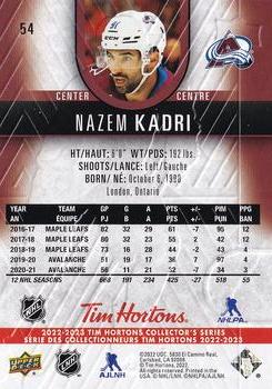 2022-23 Upper Deck Tim Hortons #54 Nazem Kadri Back
