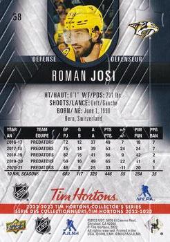 2022-23 Upper Deck Tim Hortons #58 Roman Josi Back