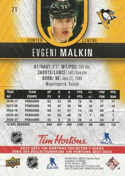2022-23 Upper Deck Tim Hortons #71 Evgeni Malkin Back