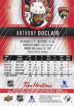 2022-23 Upper Deck Tim Hortons #72 Anthony Duclair Back