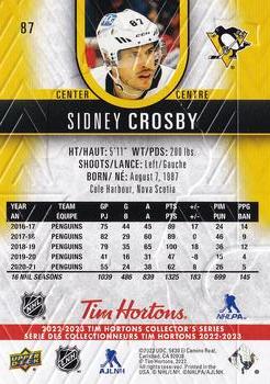 2022-23 Upper Deck Tim Hortons #87 Sidney Crosby Back